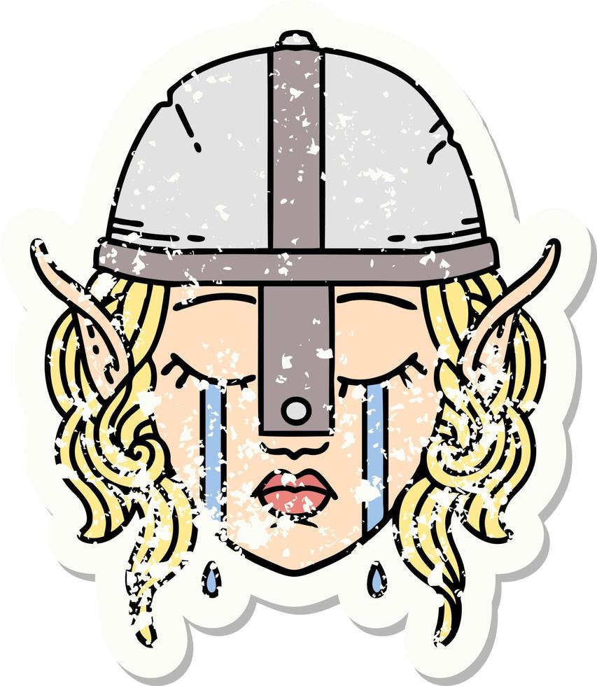 huilen elven vechter karakter gezicht grunge sticker vector