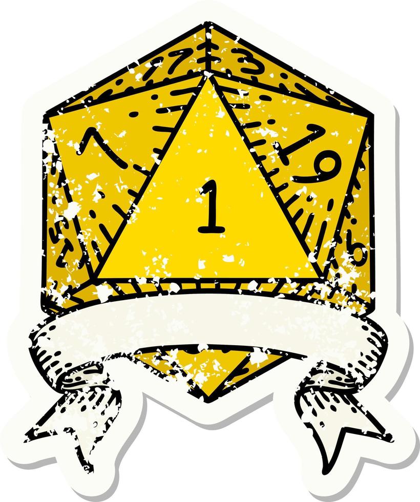 natuurlijk een d20 Dobbelsteen rollen grunge sticker vector