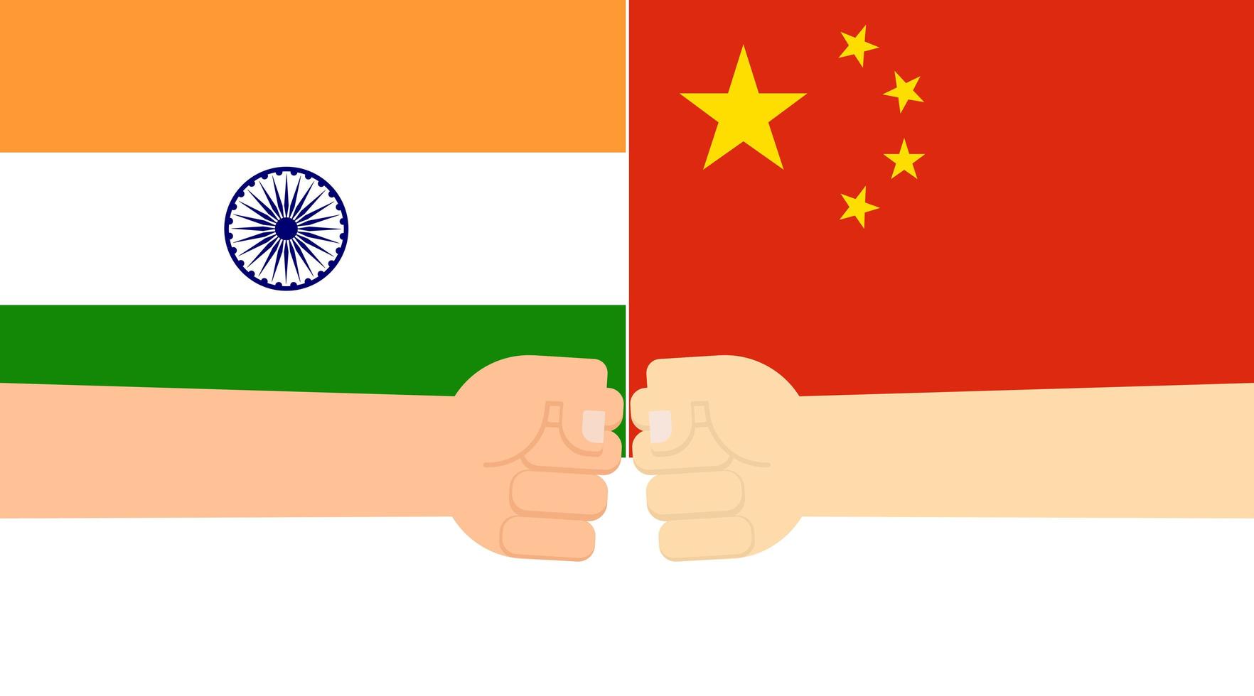 vuist handen op vlaggen van india en china vector