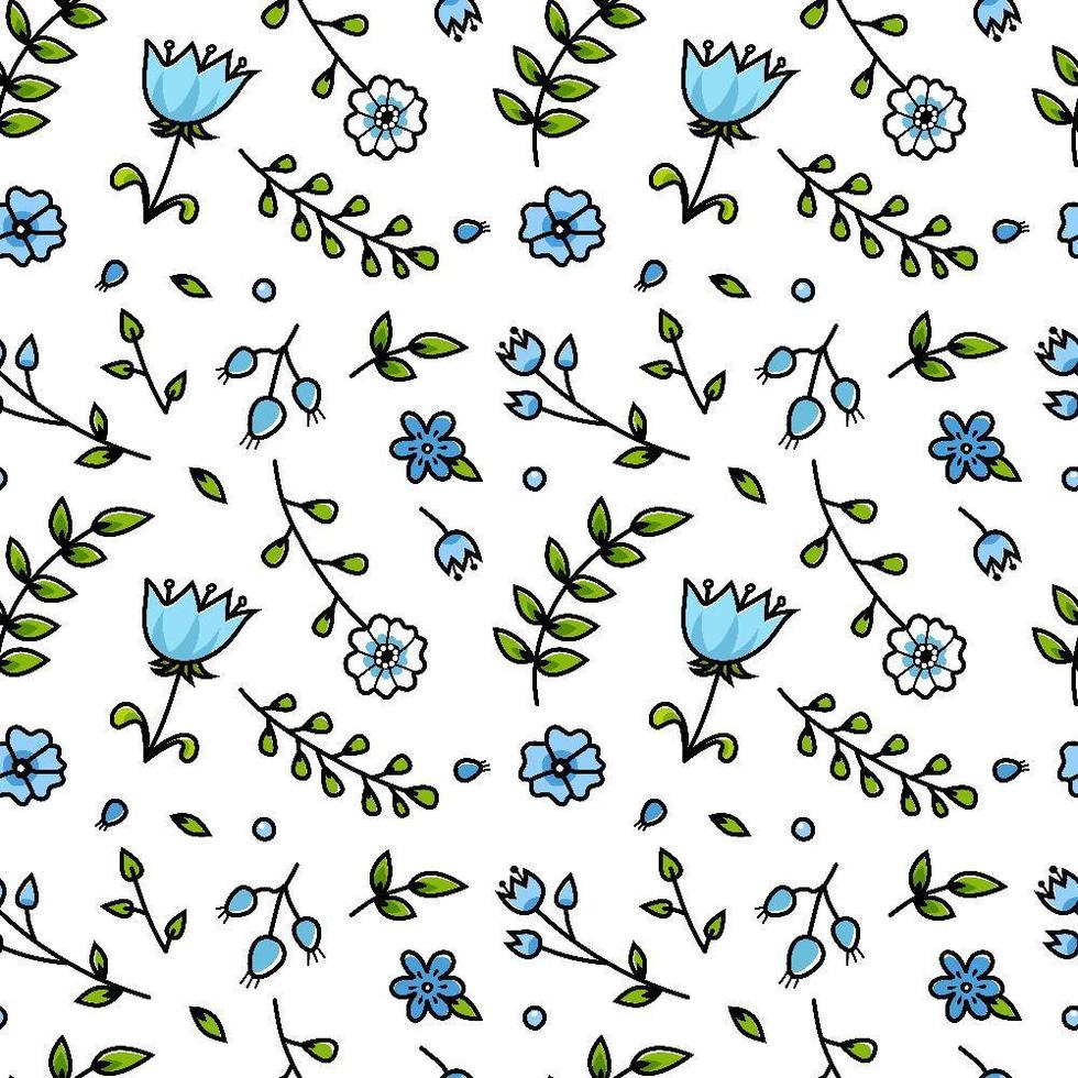 mooie blauwe bloem cartoon naadloze patroon vector