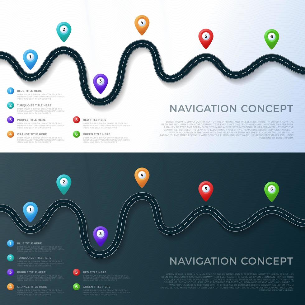 rijweg locatie infographic sjabloon met pin pointers vector