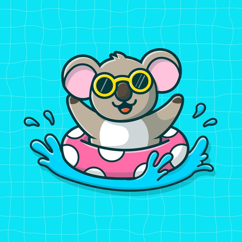 schattig koala drijvend met zwemmen banden tekenfilm vector icoon illustratie. dier vakantie icoon concept geïsoleerd premie vector. vlak tekenfilm stijl