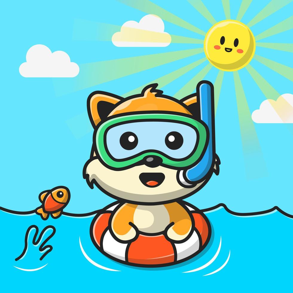 schattig kat snorkelen met zwemmen banden tekenfilm vector icoon illustratie. dier vakantie icoon concept geïsoleerd premie vector. vlak tekenfilm stijl