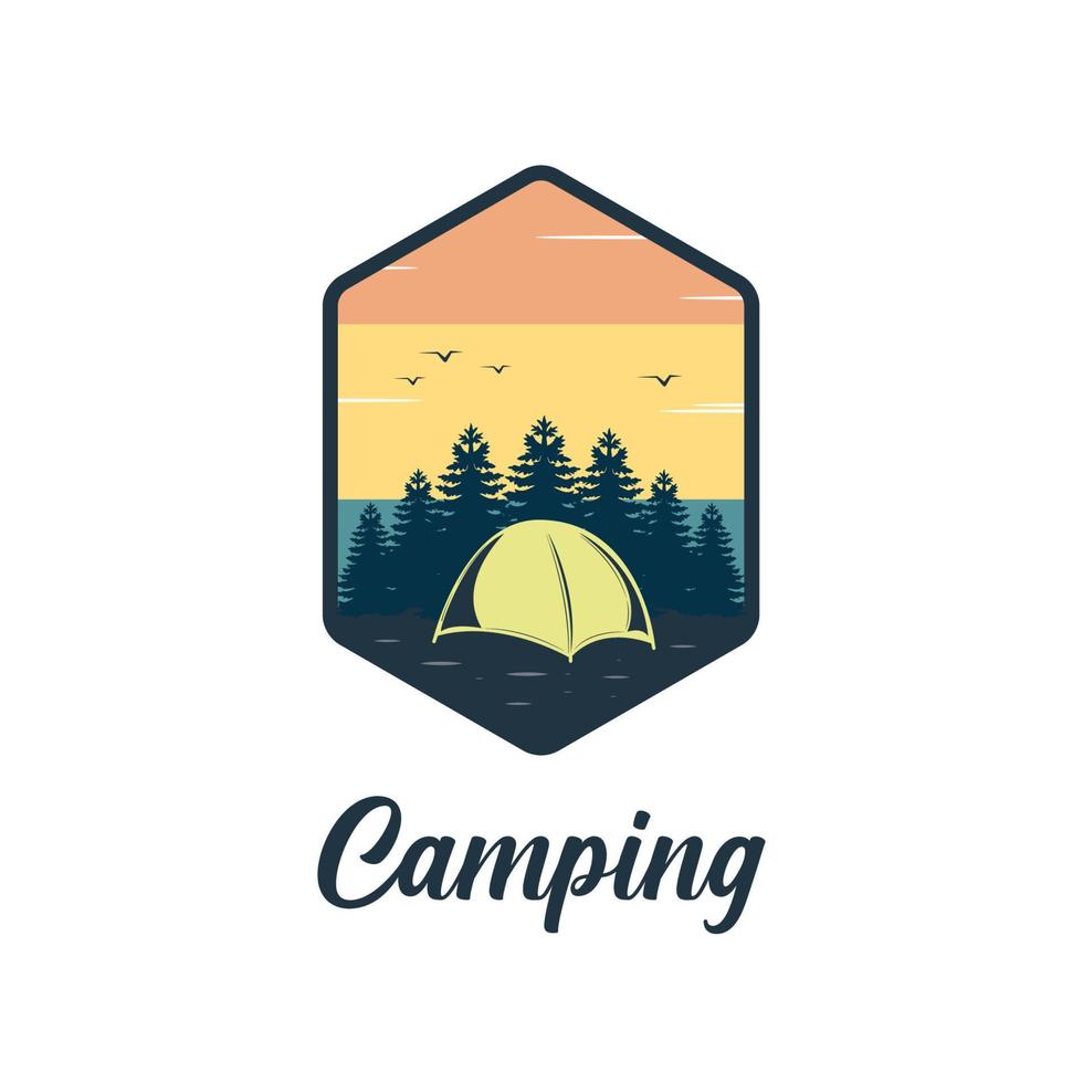 logo voor camping avontuur, camping geschenk, camping en buitenshuis avontuur embleem vector