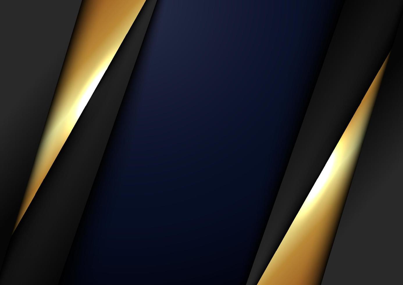 abstracte elegante sjabloon zwarte en gouden driehoek overlappende dimensie op donkerblauwe achtergrond luxe stijl vector