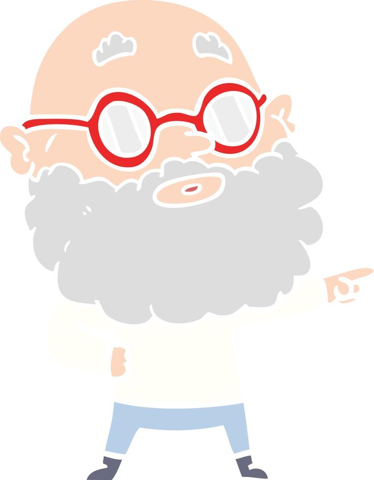 vlak kleur stijl tekenfilm nieuwsgierig Mens met baard en bril vector
