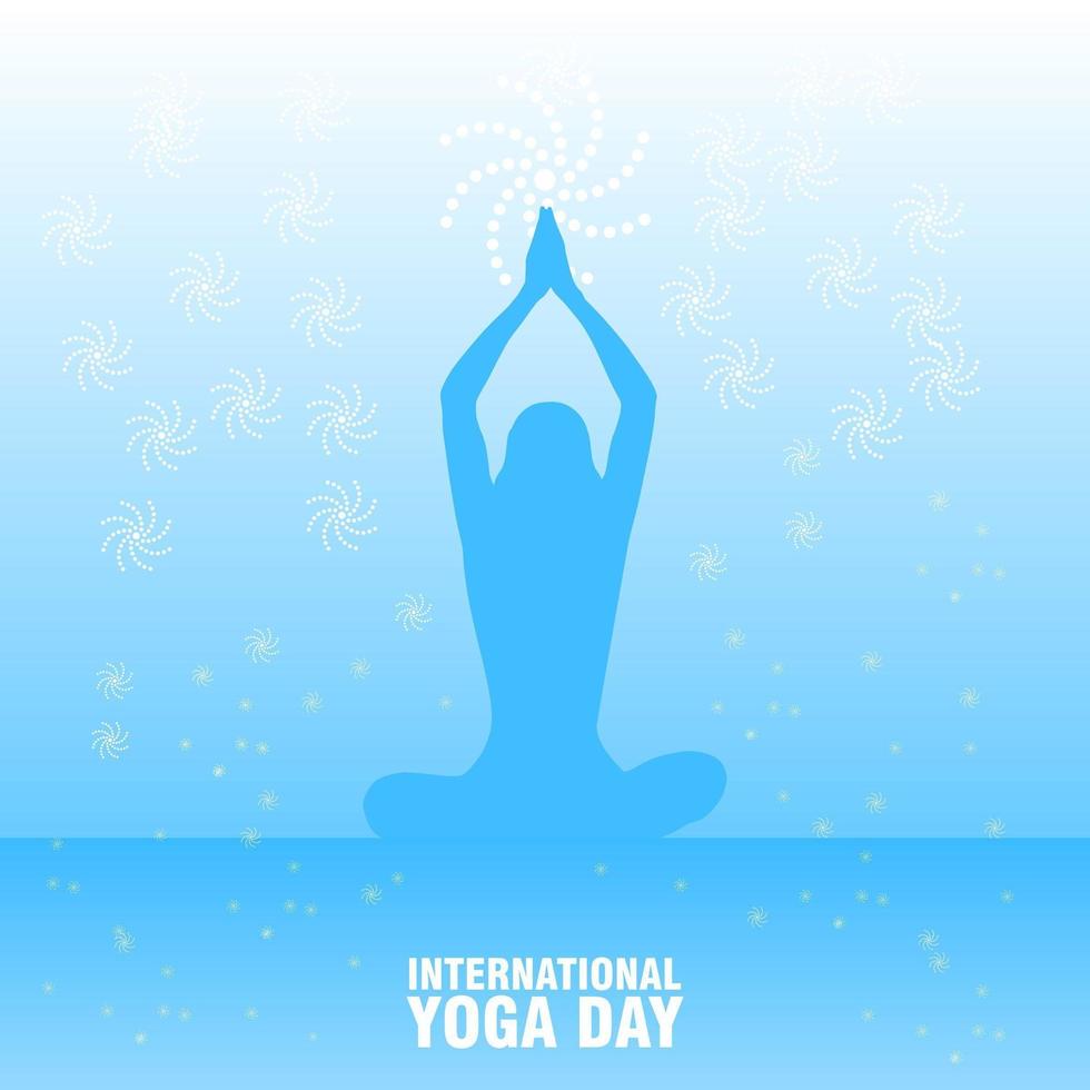 blauwe internationale yoga dag poster met figuur poseren vector