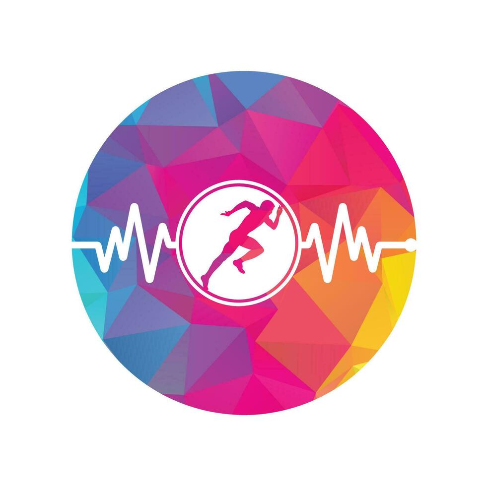 pulse marathon logo ontwerp icoon vector. lichaam Gezondheid zorg logo ontwerp. rennen Mens met lijn ecg hartslag icoon. vector