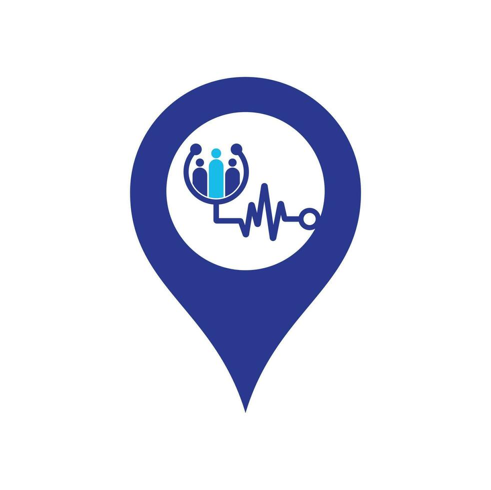 stethoscoop mensen kaart pin vorm concept logo ontwerp icoon vector. familie medisch logo sjabloon ontwerp vector. vector