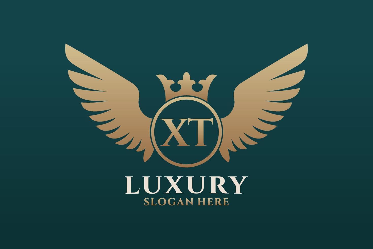 luxe Koninklijk vleugel brief xt kam goud kleur logo vector, zege logo, kam logo, vleugel logo, vector logo sjabloon.