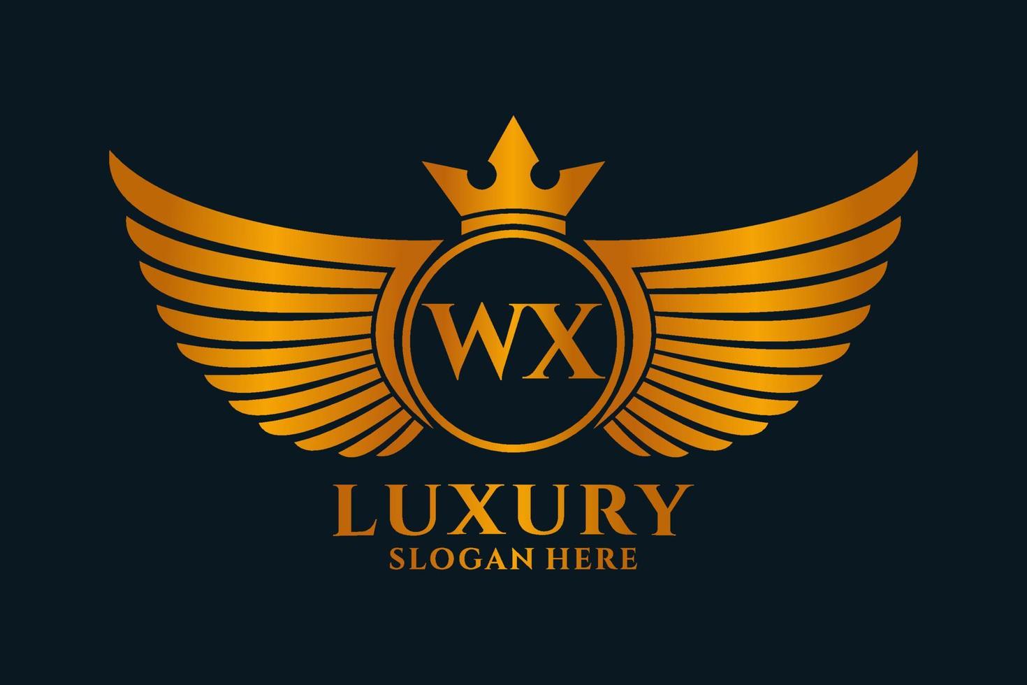 luxe Koninklijk vleugel brief wx kam goud kleur logo vector, zege logo, kam logo, vleugel logo, vector logo sjabloon.