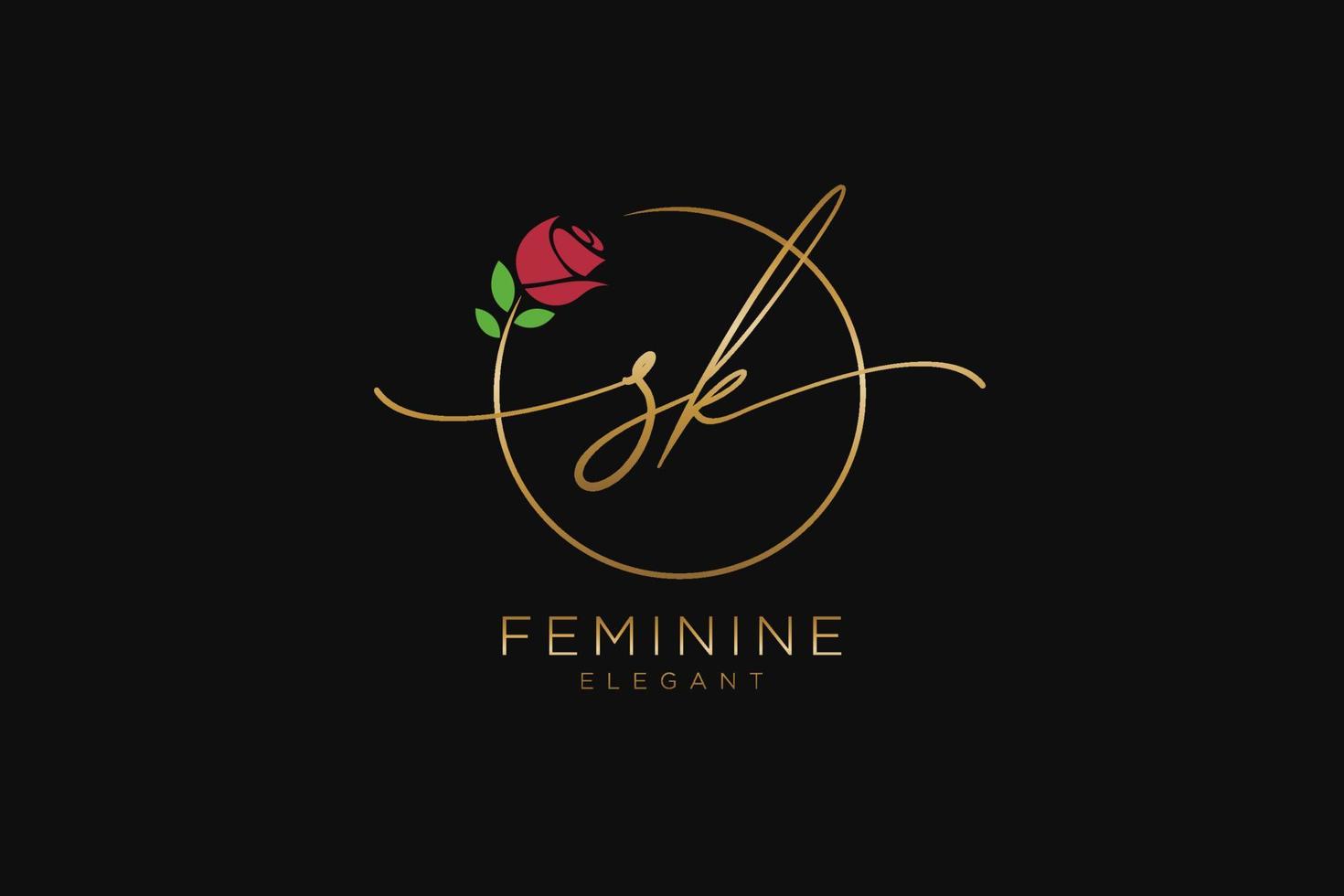 eerste sk vrouwelijk logo schoonheid monogram en elegant logo ontwerp, handschrift logo van eerste handtekening, bruiloft, mode, bloemen en botanisch met creatief sjabloon. vector