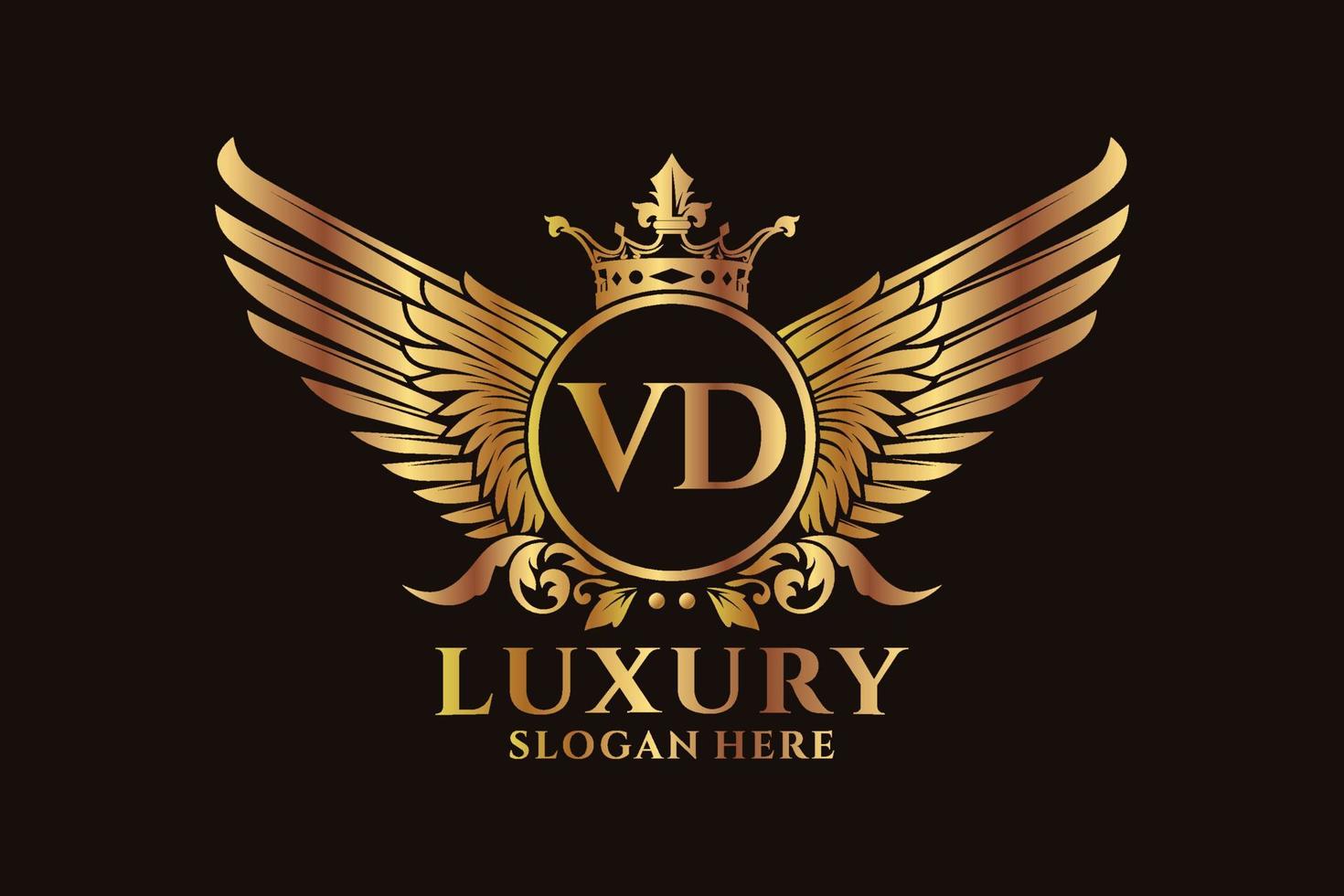 luxe Koninklijk vleugel brief vd kam goud kleur logo vector, zege logo, kam logo, vleugel logo, vector logo sjabloon.