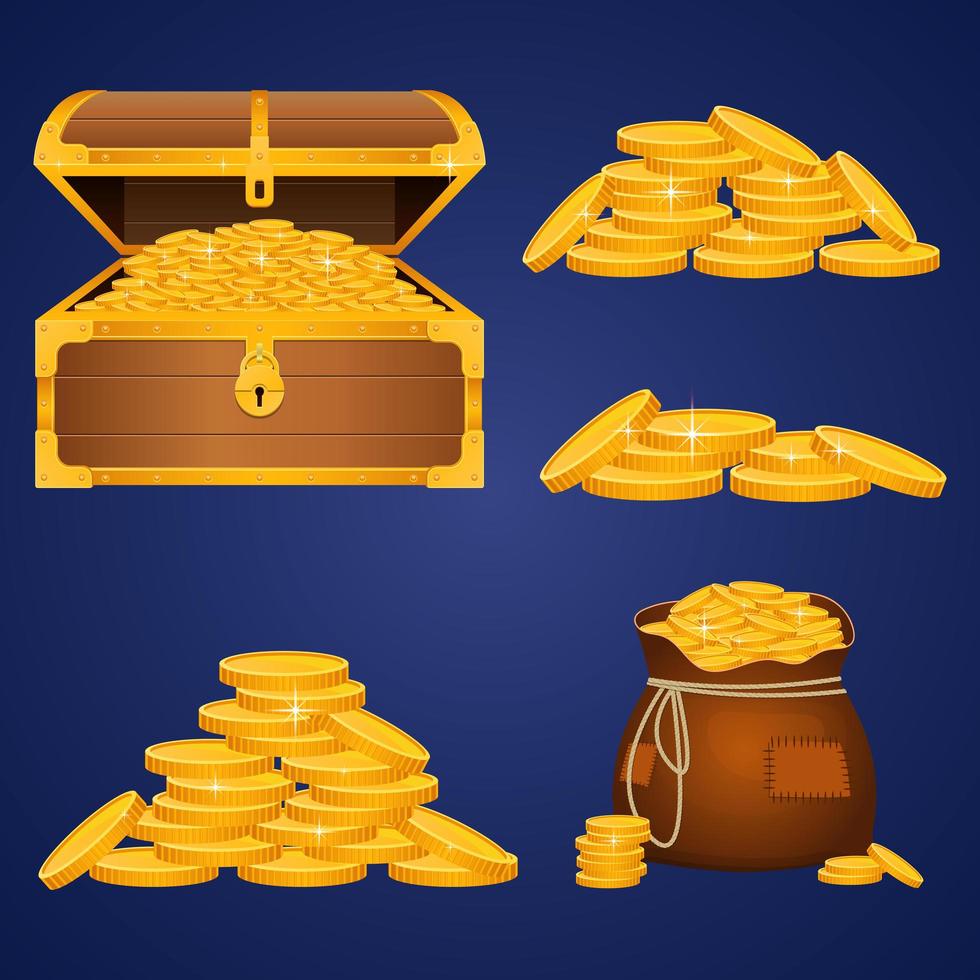 schatkist en gouden munten vector