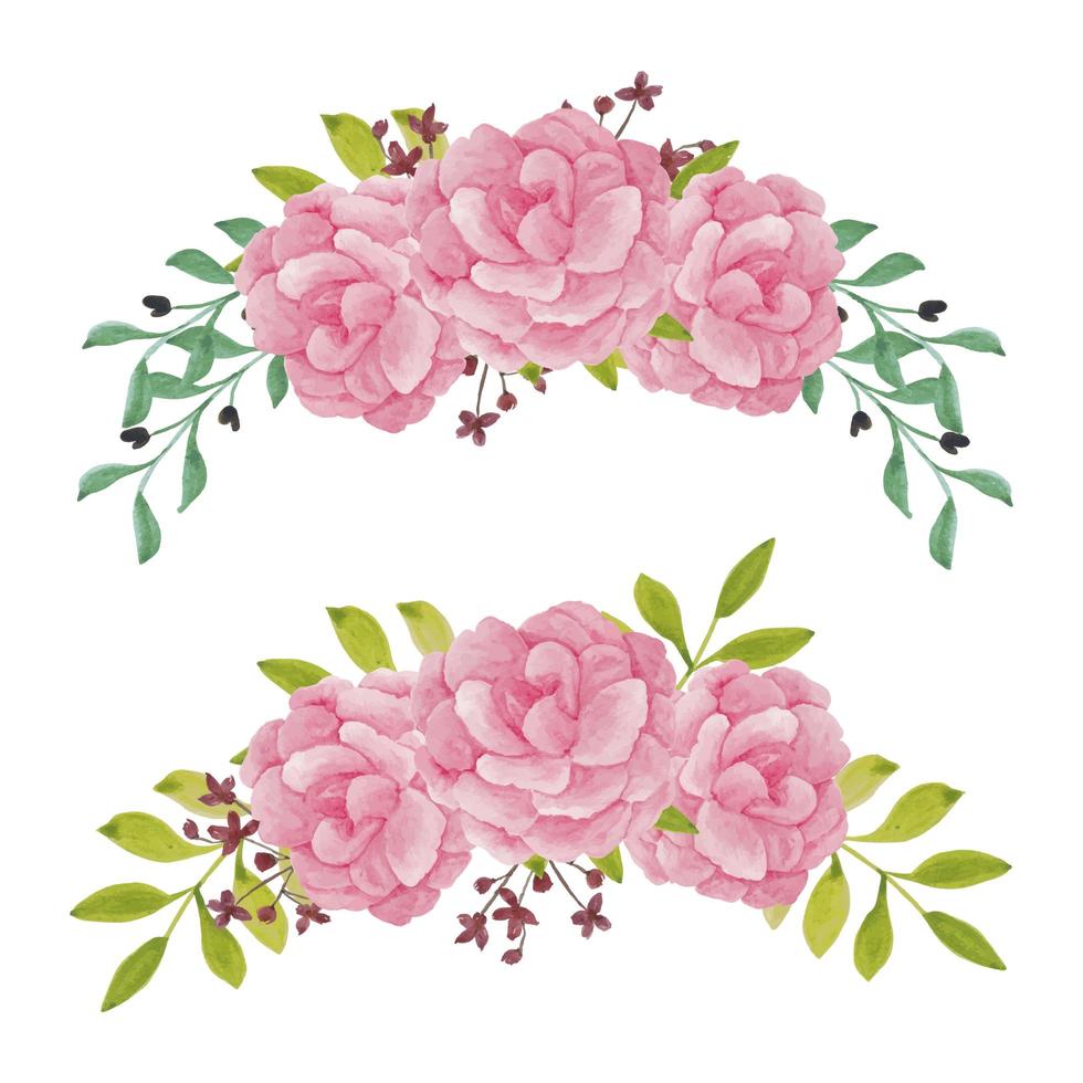 aquarel handgeschilderde pioen bloemstuk set vector