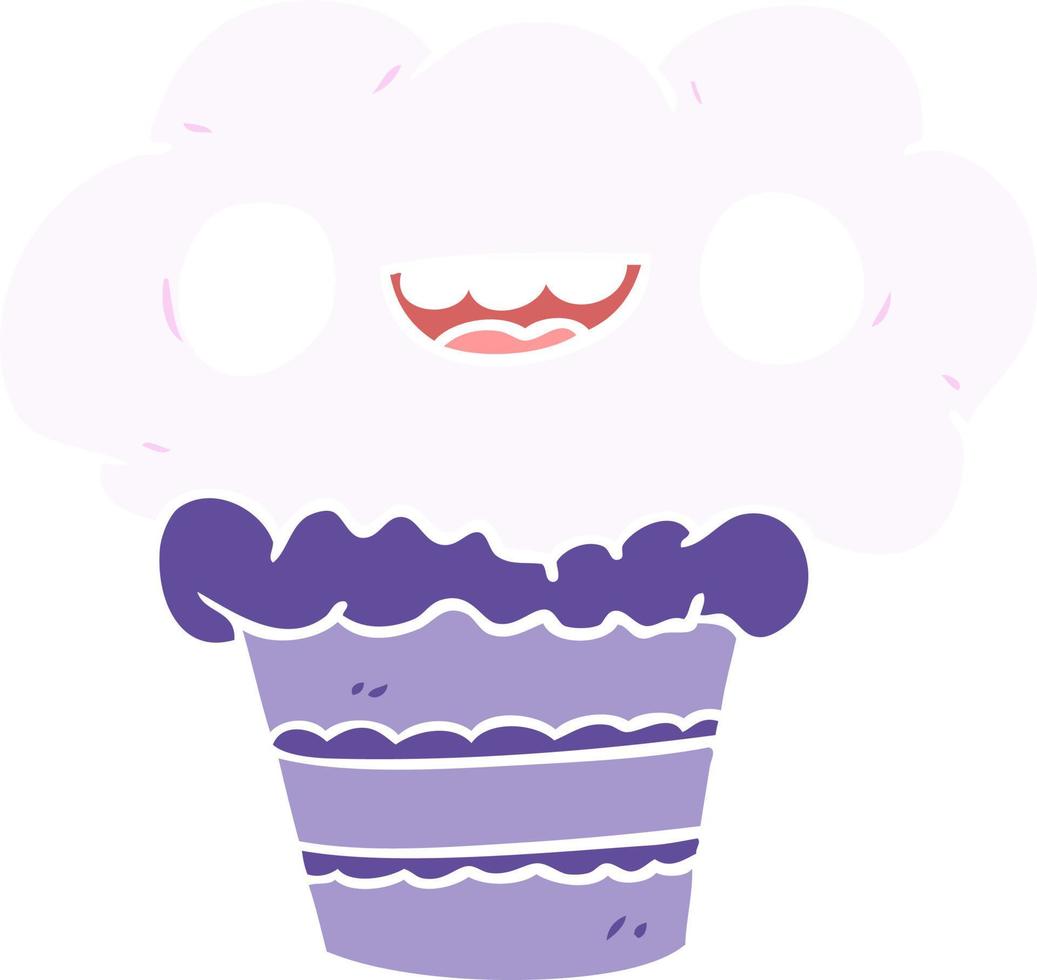 grappige cartoon cupcake in effen kleur vector