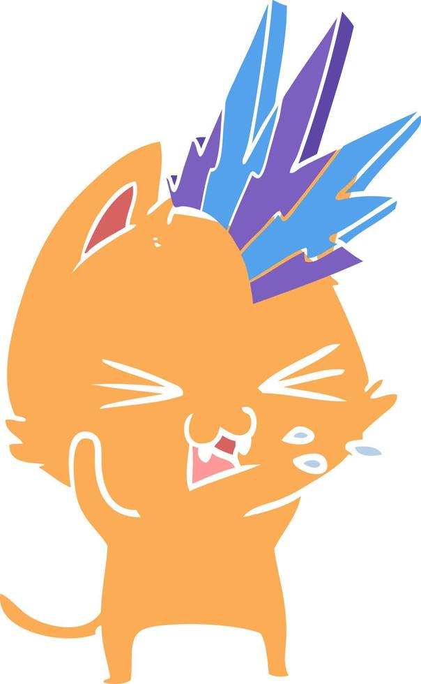 vlak kleur stijl tekenfilm punk- rots kat sissen vector