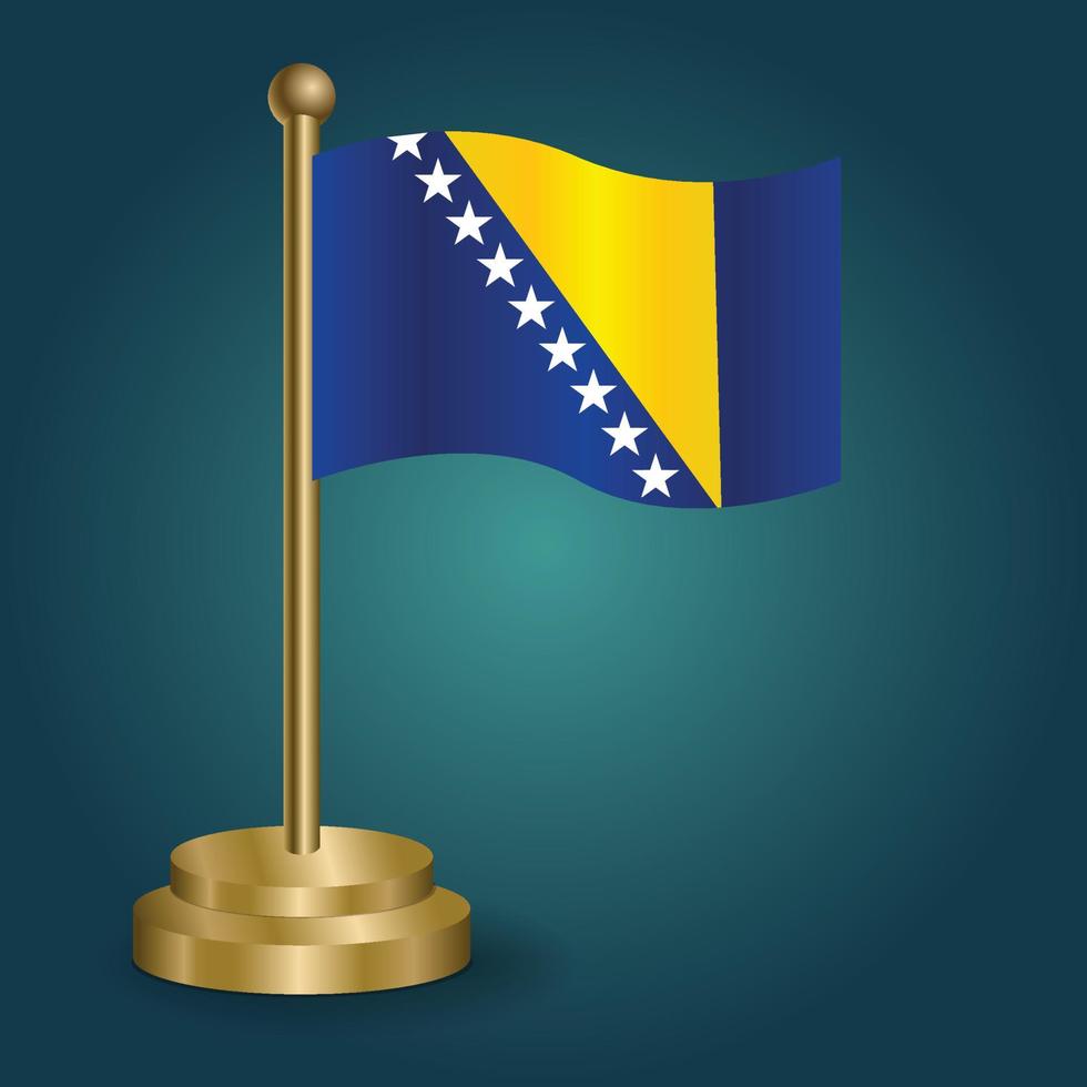 bosnië-herzegovina nationaal vlag Aan gouden pool Aan gradatie geïsoleerd donker achtergrond. tafel vlag, vector illustratie