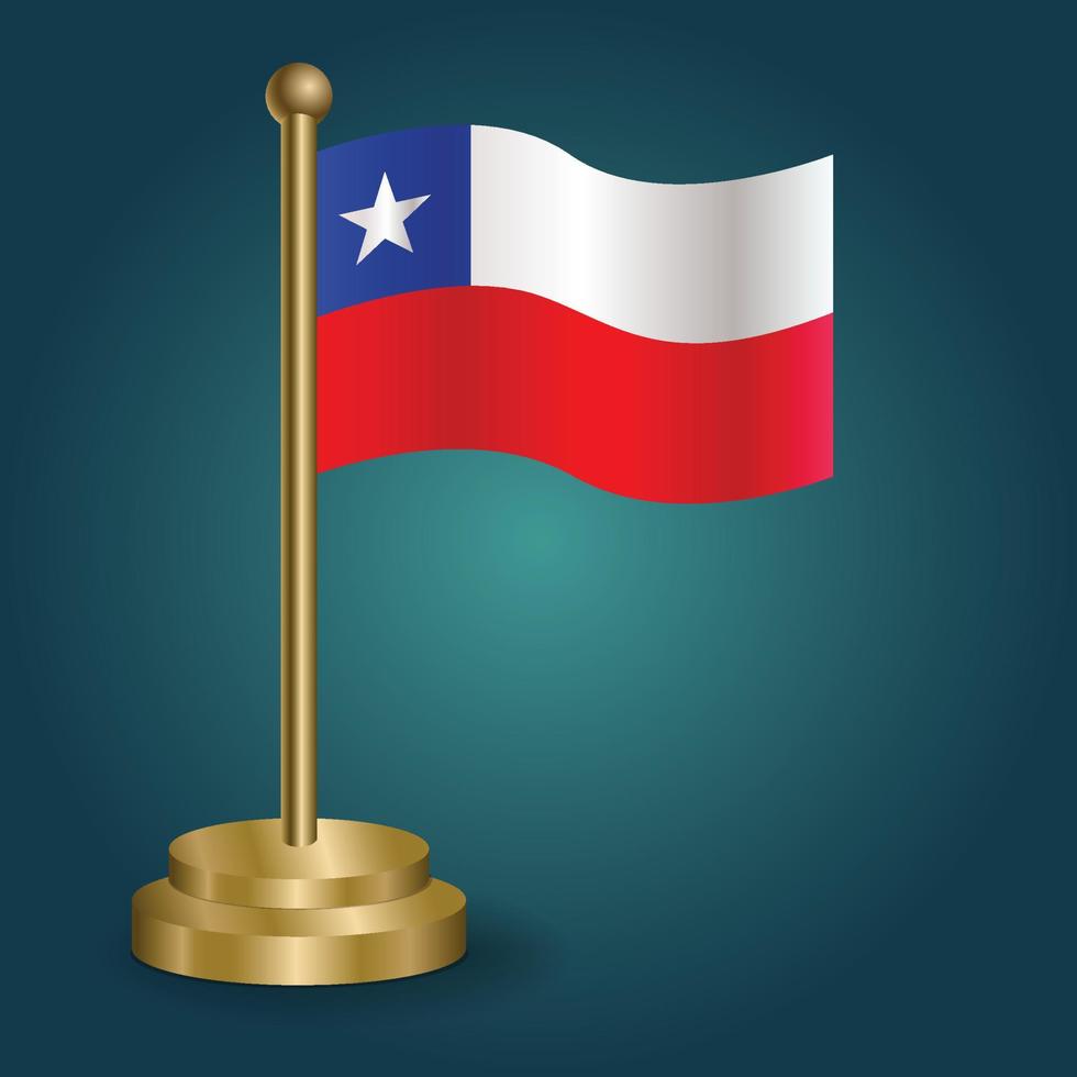 Chili nationaal vlag Aan gouden pool Aan gradatie geïsoleerd donker achtergrond. tafel vlag, vector illustratie