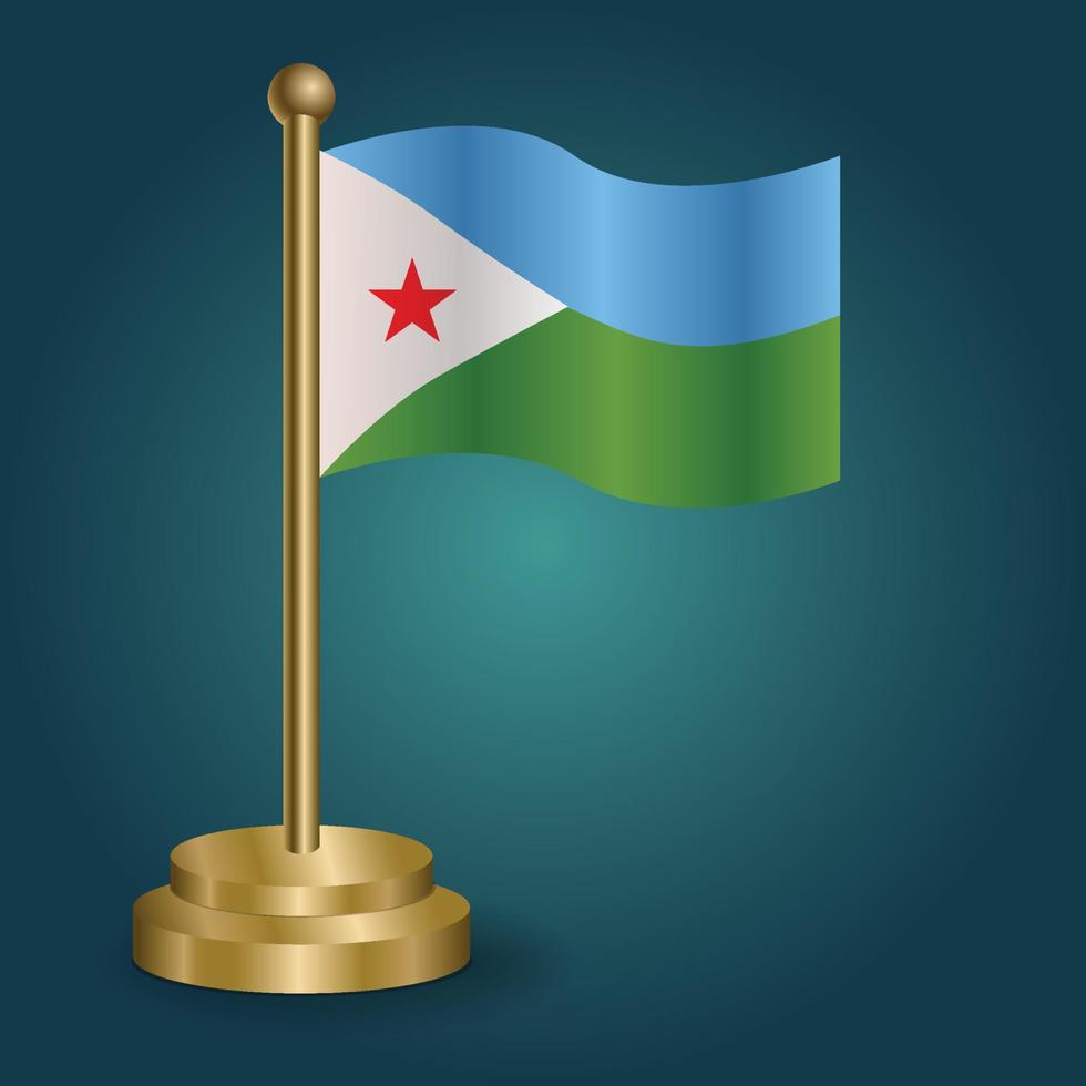 Djibouti nationaal vlag Aan gouden pool Aan gradatie geïsoleerd donker achtergrond. tafel vlag, vector illustratie