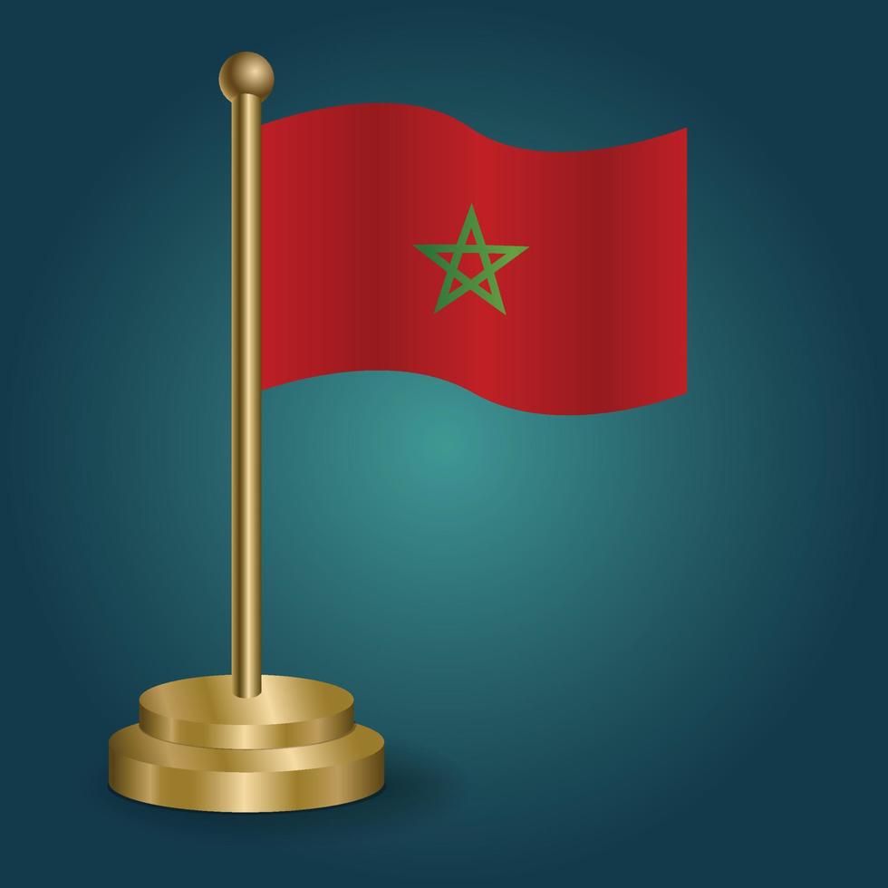 Marokko nationaal vlag Aan gouden pool Aan gradatie geïsoleerd donker achtergrond. tafel vlag, vector illustratie