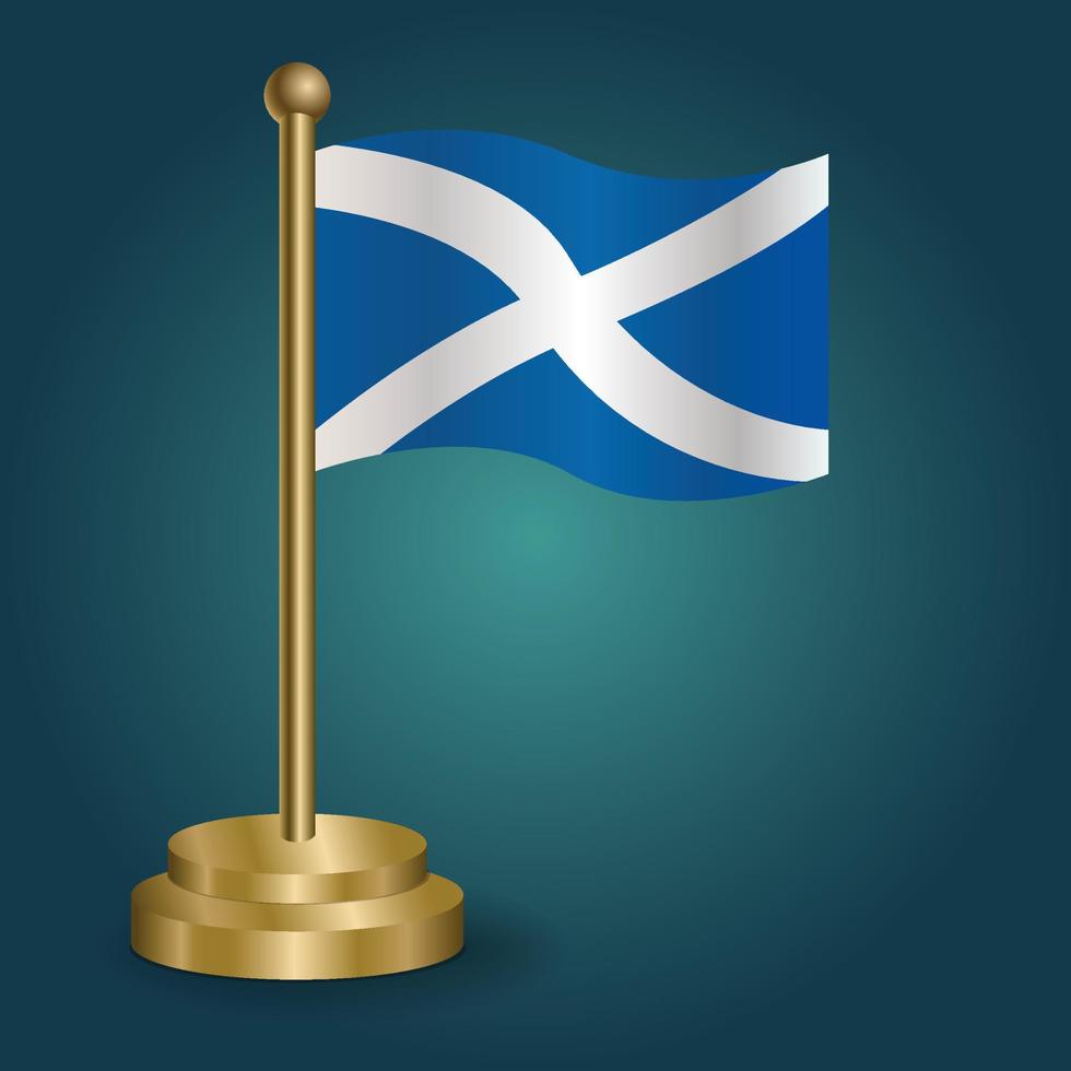 Schotland nationaal vlag Aan gouden pool Aan gradatie geïsoleerd donker achtergrond. tafel vlag, vector illustratie