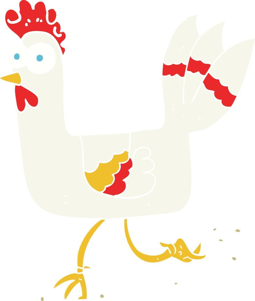 vlak kleur illustratie van een tekenfilm kip rennen vector