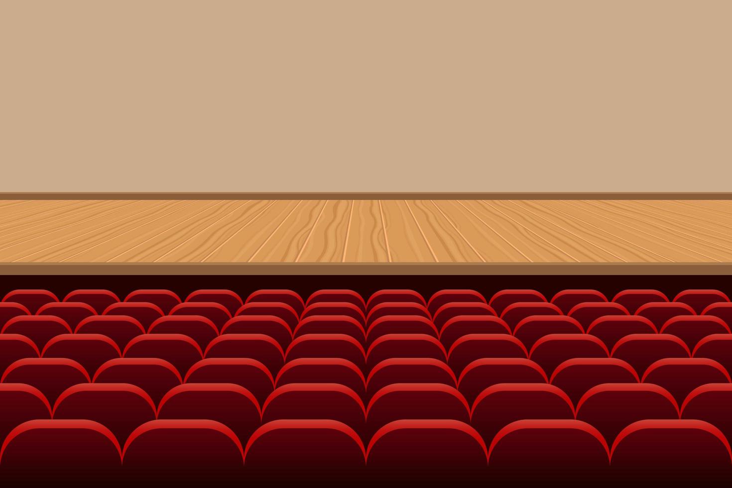 theaterzaal met rijen eten en leeg podium vector