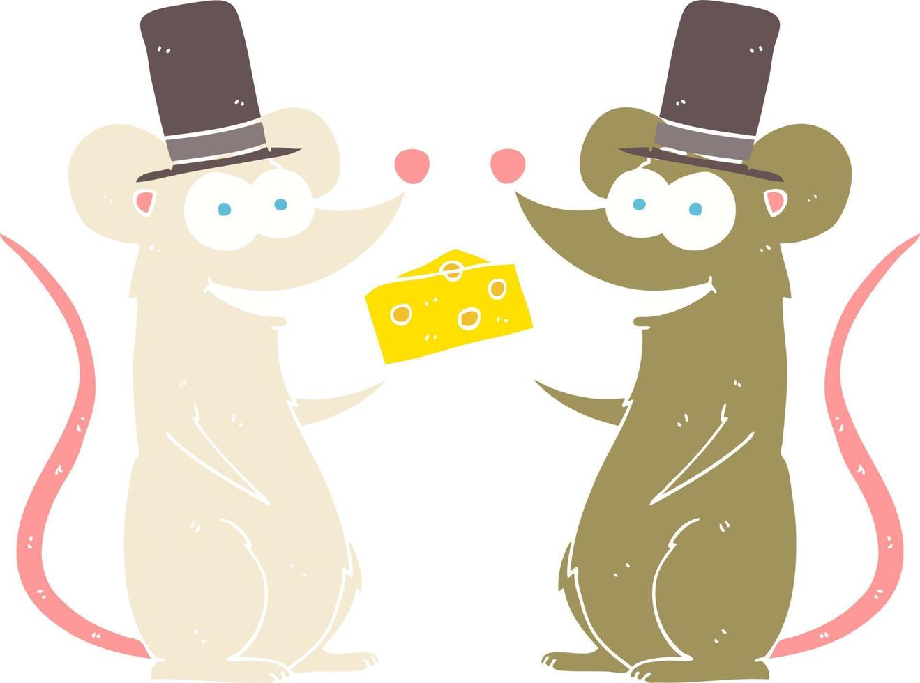 vlak kleur illustratie van een tekenfilm muizen met kaas vector