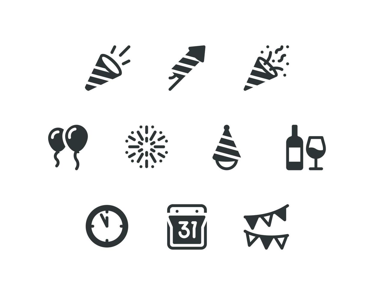 nieuw jaar solide glyph icoon reeks met partij verwant pictogrammen vector
