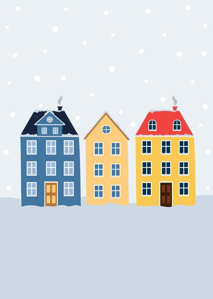 Kerstmis groet kaart met winter landschap in stad. sjabloon voor groet kaart, uitnodiging, poster, folder. vector