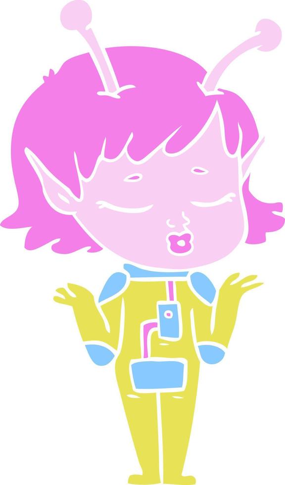 cartoon buitenaards meisje in effen kleurstijl vector