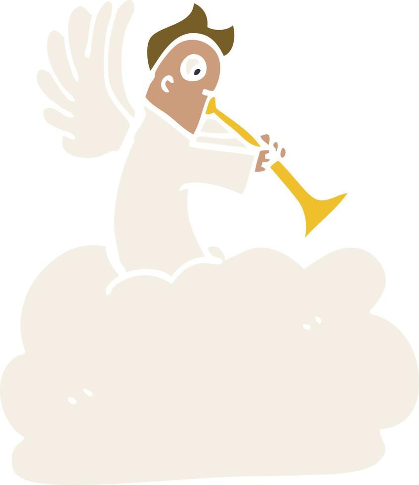 cartoon doodle engel op wolk met trompet vector