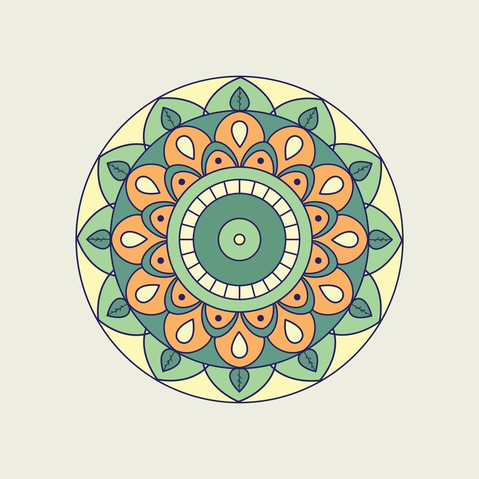 oranje, groene en gele bloemenmandala vector