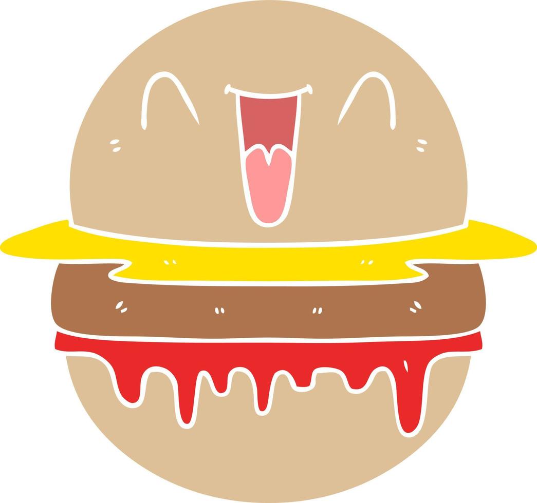 vlak kleur stijl tekenfilm gelukkig hamburger vector