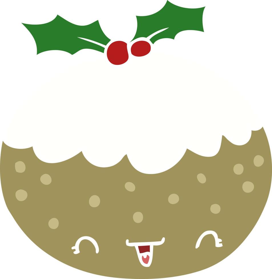 leuke cartoon kerstpudding in effen kleurstijl vector