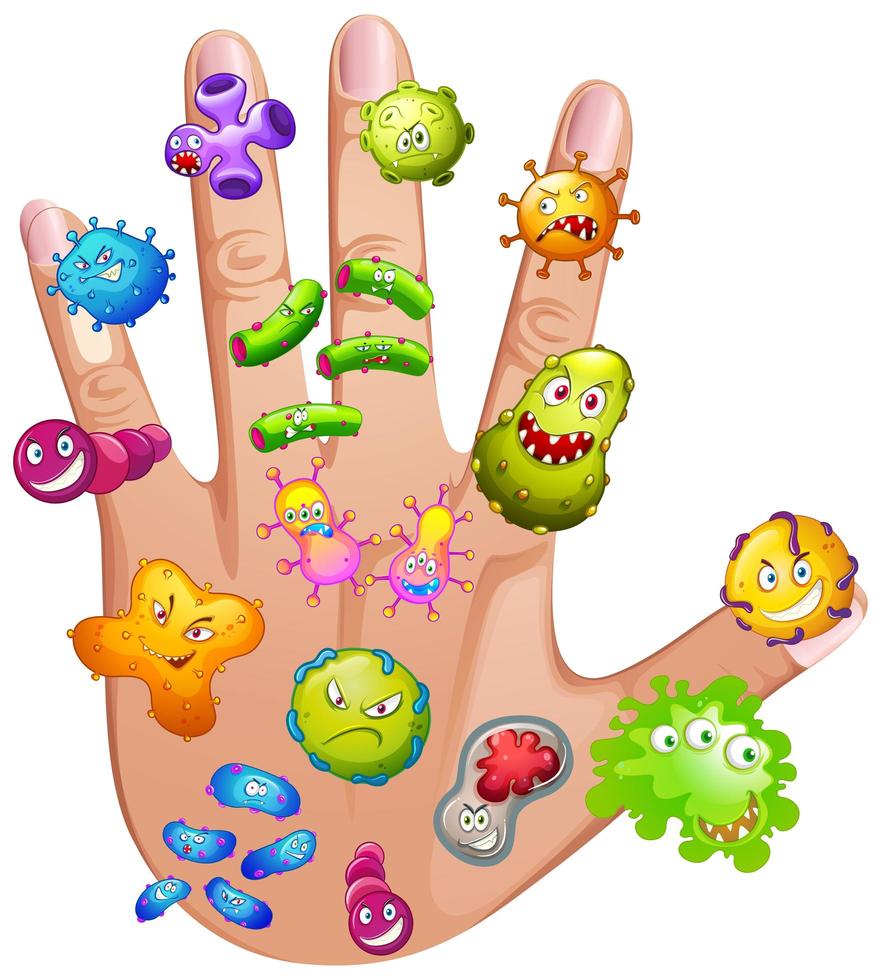 menselijke hand vol met verschillende virussen vector