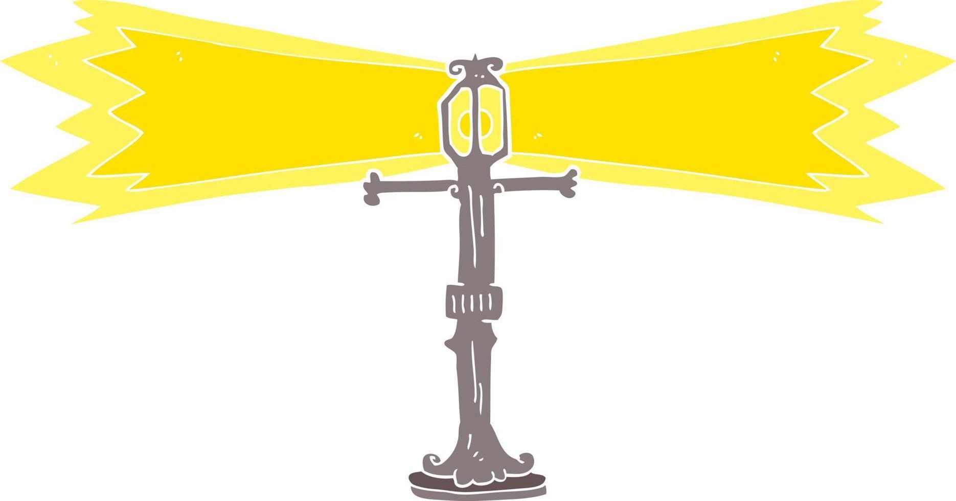 vlak kleur illustratie van een tekenfilm schijnend straat lamp vector