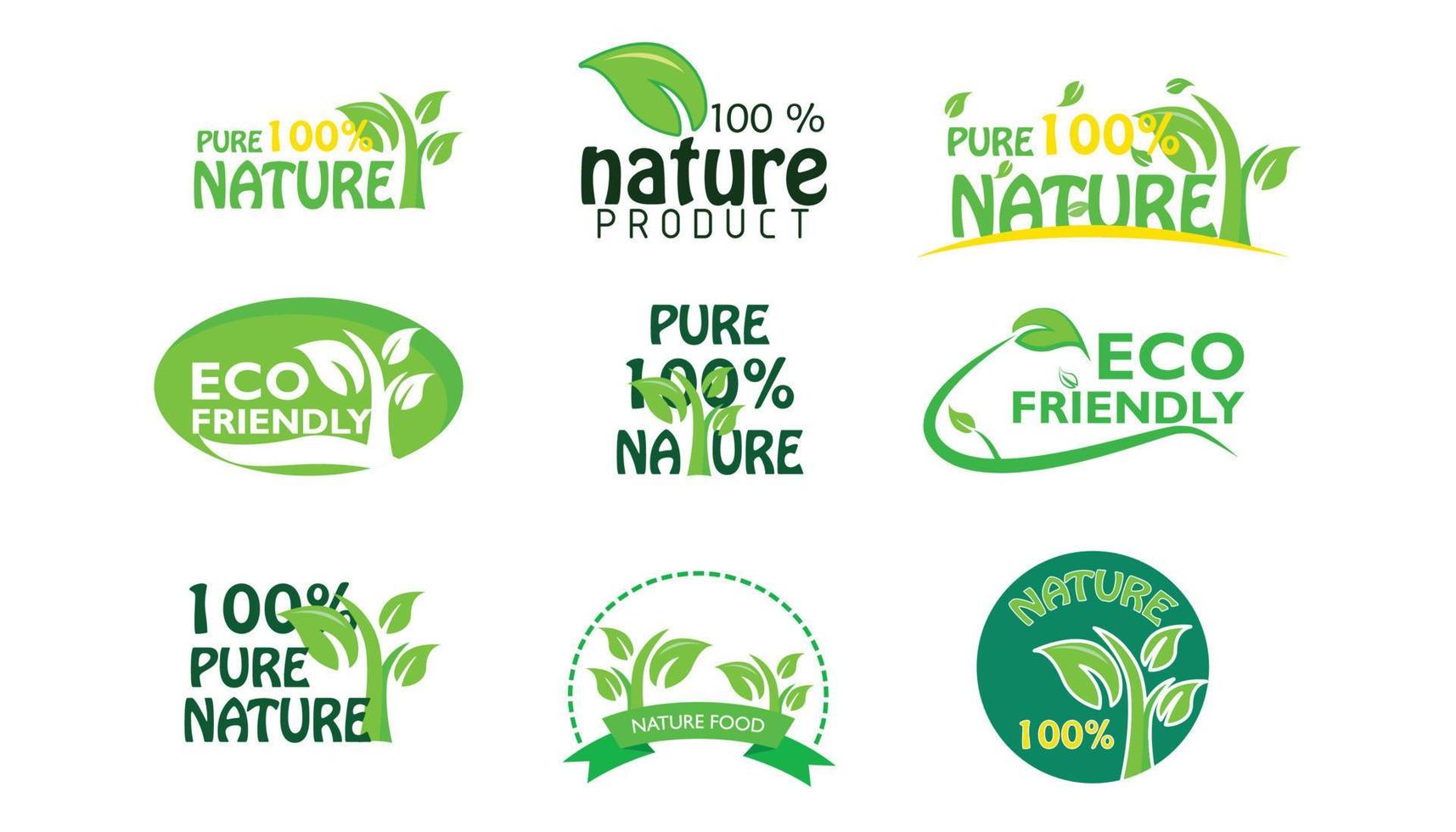 etiket natuurlijk, milieuvriendelijk vriendelijk, zuiver natuurlijk Product. icoon set. bewerkbare vlak pictogrammen vector