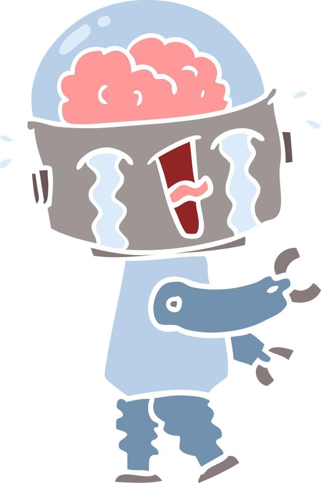 cartoon huilende robot in effen kleurstijl vector