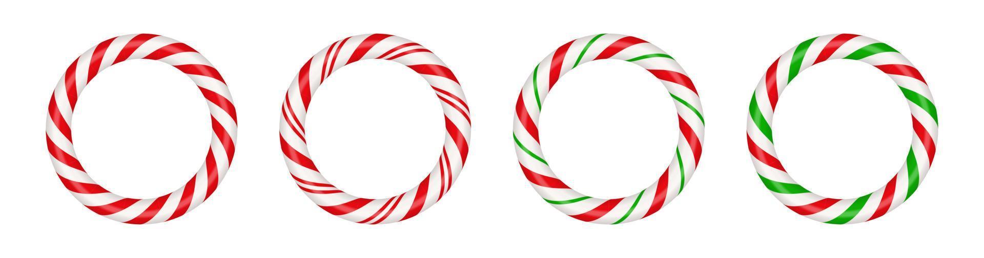 Kerstmis snoep riet cirkel kader met rood en groen gestreept. Kerstmis grens met gestreept snoep lolly patroon. blanco Kerstmis en nieuw jaar sjabloon. vector illustratie geïsoleerd Aan wit achtergrond