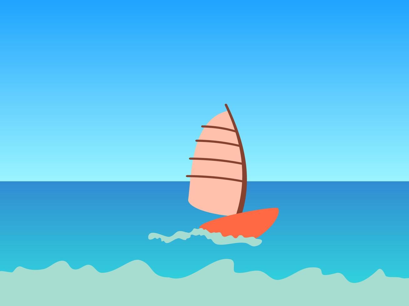 vlak ontwerp zeilboot Aan de zee vector illustratie