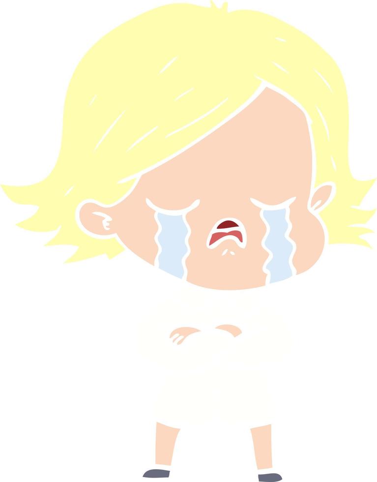 vlak kleur stijl tekenfilm meisje huilen vector