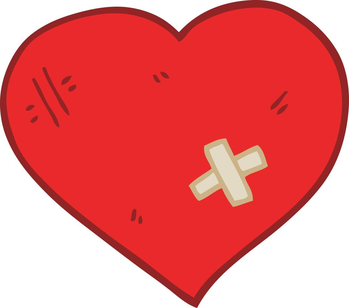 vlak kleur stijl tekenfilm liefde hart met plakken gips vector