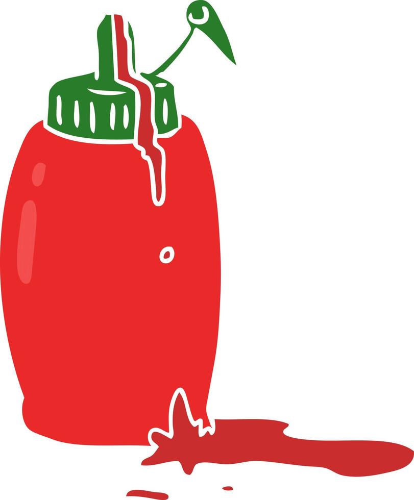 vlak kleur stijl tekenfilm tomaat ketchup fles vector