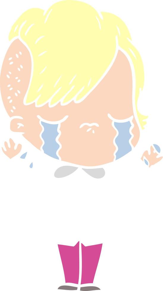 cartoon huilend meisje in effen kleurstijl vector