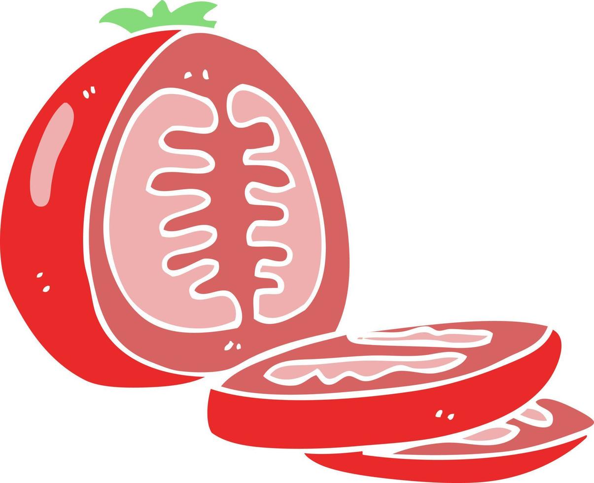 vlak kleur illustratie van een tekenfilm gesneden tomaat vector