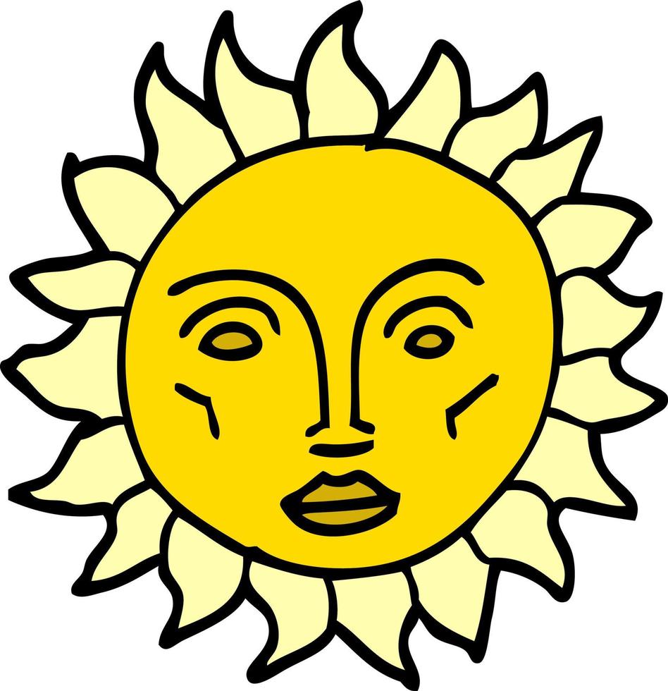 tekenfilm tekening traditioneel zon gezicht vector