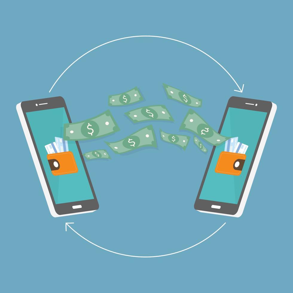 smartphone concept vlak stijl maken geld online geld overdracht via telefoon vector illustratie