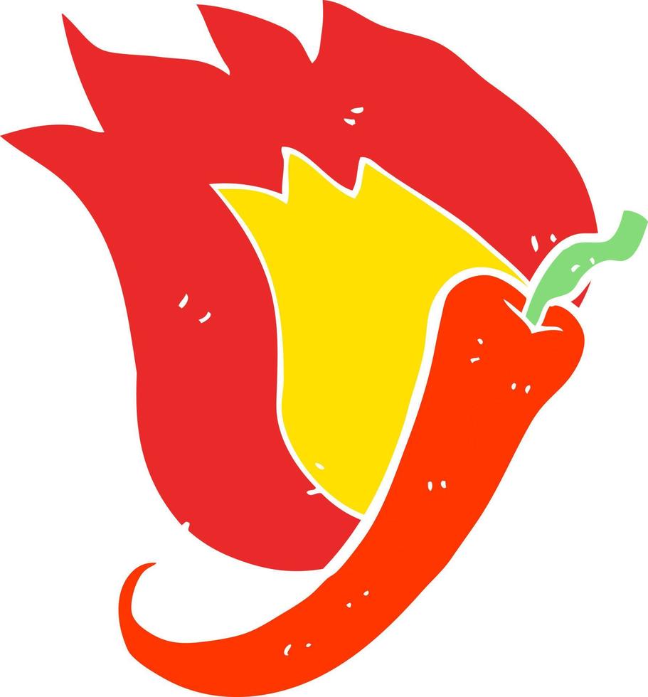 egale kleur illustratie van een cartoon vlammende hete chili peper vector
